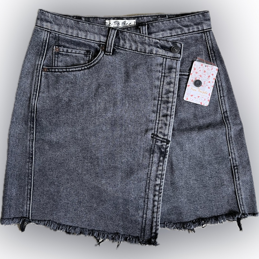 Free People Parker Wrap Denim Mini Skirt